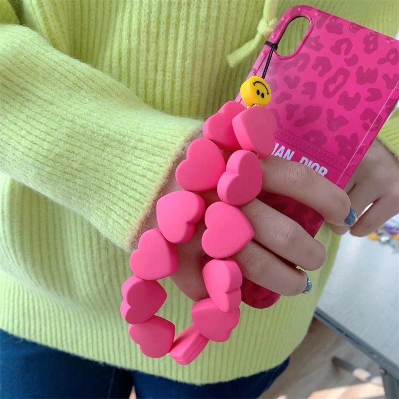 New Ins Colorful Love Heart Resin Simle Face Chains Phone Strap Wrist Adjust Phone Lanyard for Women Girl Charm Jewelry Gift