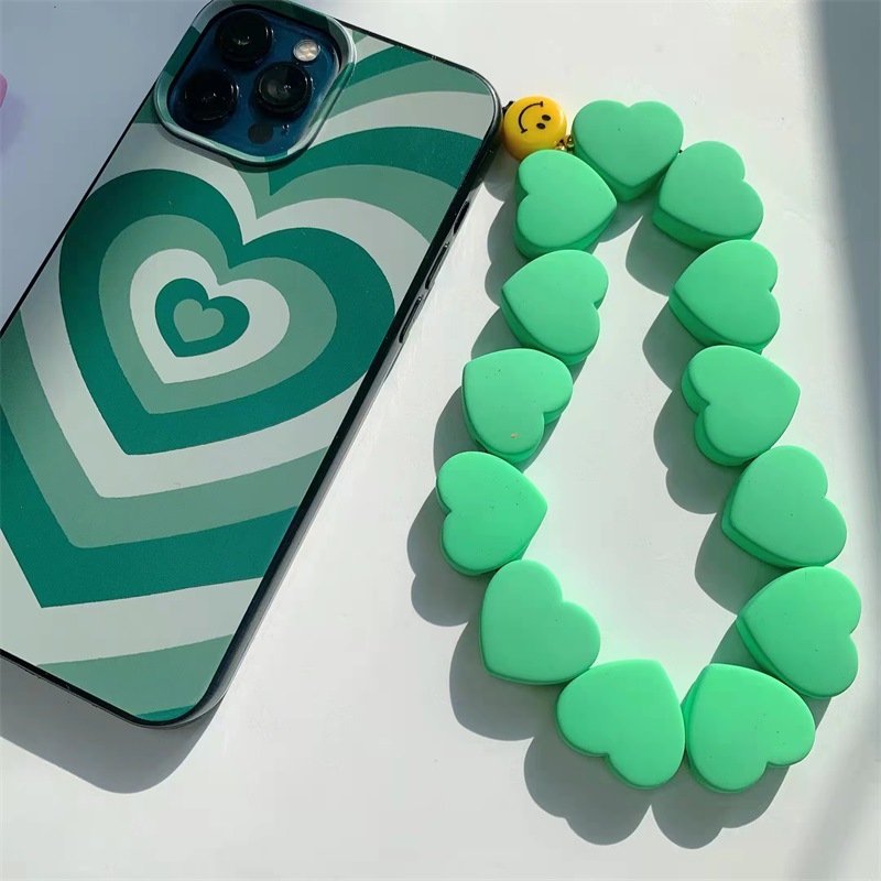New Ins Colorful Love Heart Resin Simle Face Chains Phone Strap Wrist Adjust Phone Lanyard for Women Girl Charm Jewelry Gift