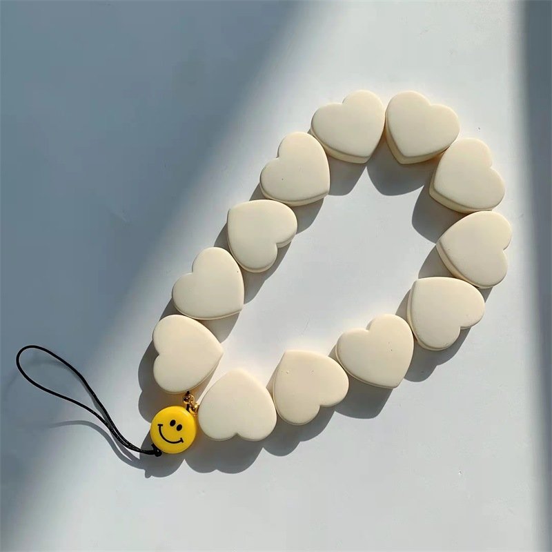 New Ins Colorful Love Heart Resin Simle Face Chains Phone Strap Wrist Adjust Phone Lanyard for Women Girl Charm Jewelry Gift