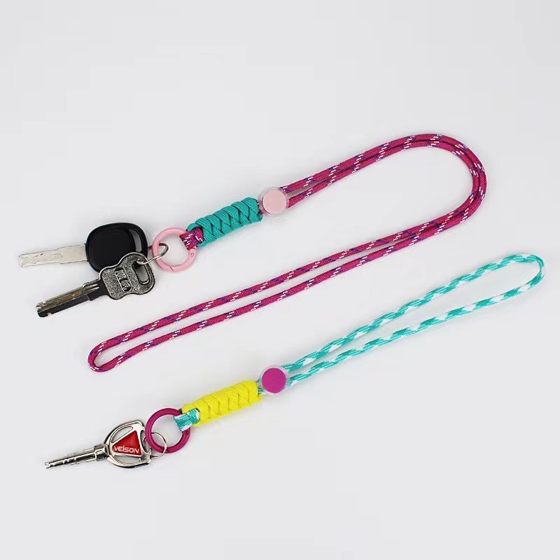 Short Custom No Minimum Order Single Woven Soft Wrist paracord lanyard Jacquard Cord Water Bottle Mobile Phone Usb Lanyard