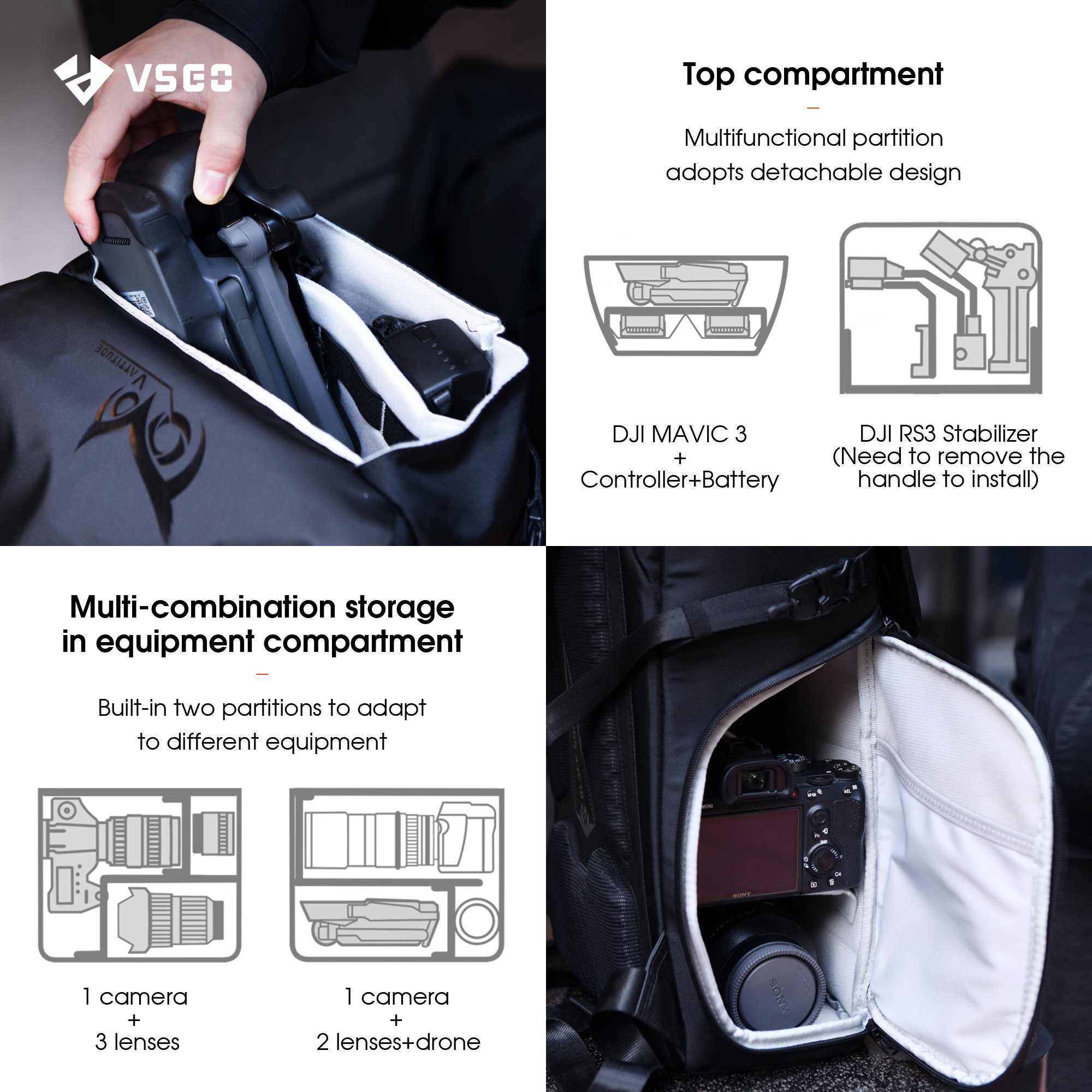 VSGO V-BP02 Black Snipe 16L Waterproof Crossbody Shaped Sling Anti Phone Trolley Photography Digital Gear Video Camera Bags