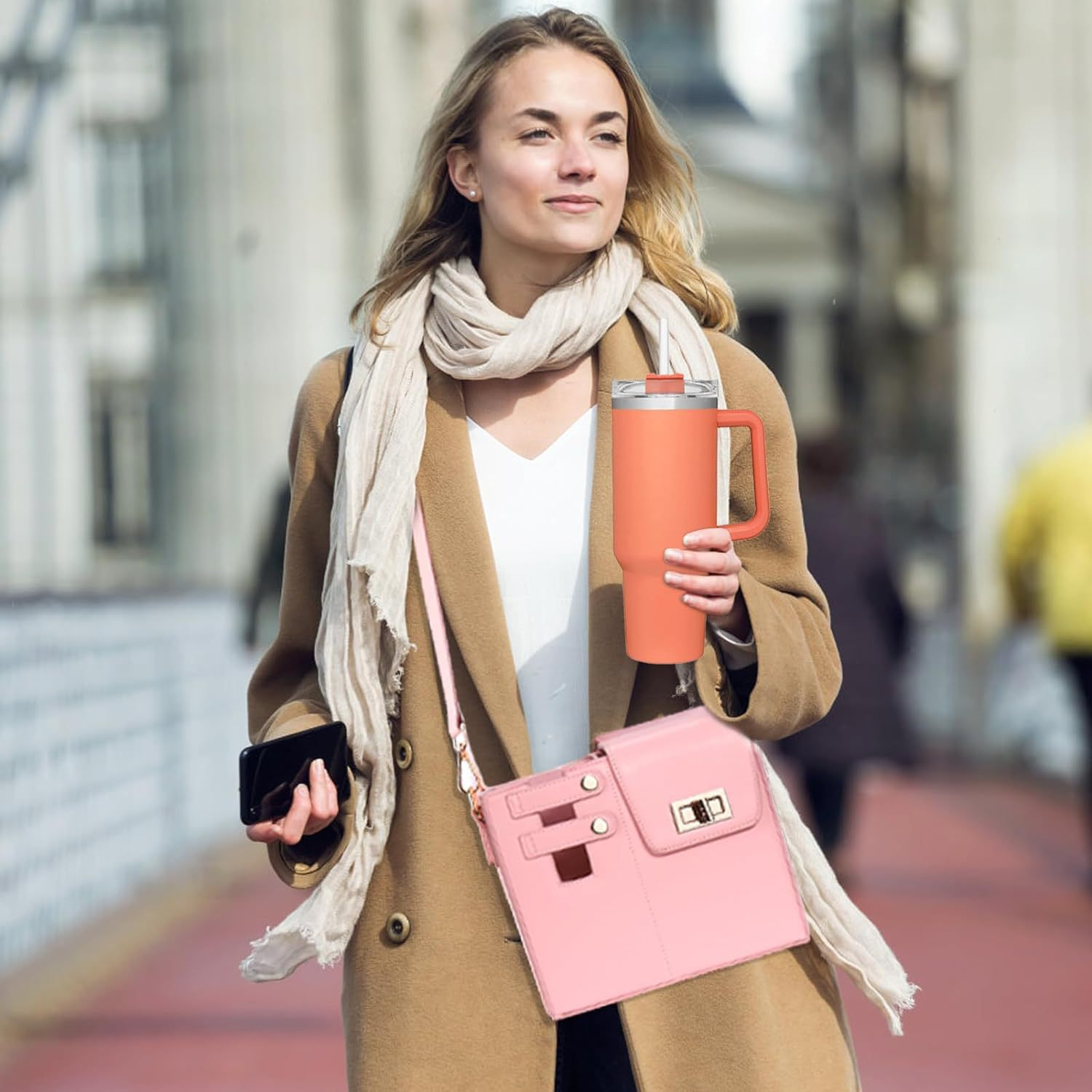 PU Leather Water Bottle Carrier Bag Minimalist Glass Water Cup Holder Waterproof Shoulder Strap Cup Carrier purse for Stanley