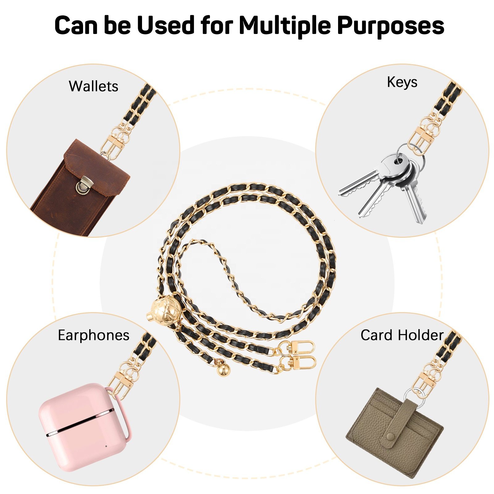 MoKo Luxury PU Leather Adjustable Crossbody Lanyard Beaded Pearl Wrist Neck Strap Universal Phone Chain Strap Cell Phone Lanyard