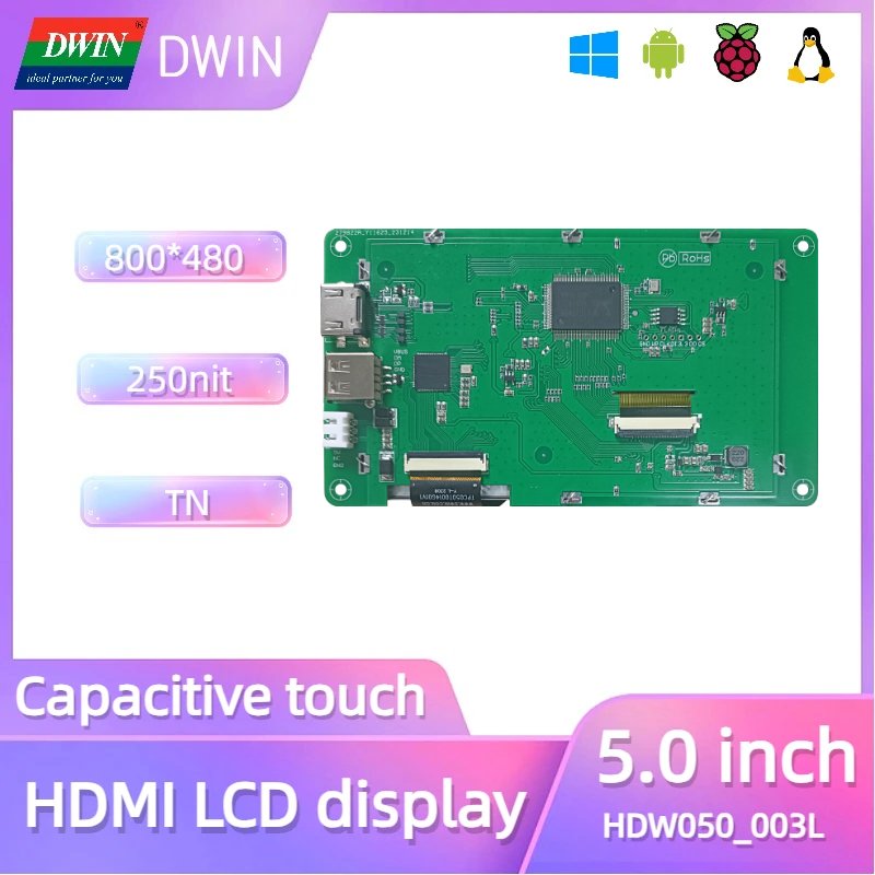5 Inch TN TFT LCD Screen HD-MI Industrial Capacitive Touch Panel Display Module Suitable For Windows Raspberry Pi Linux Android