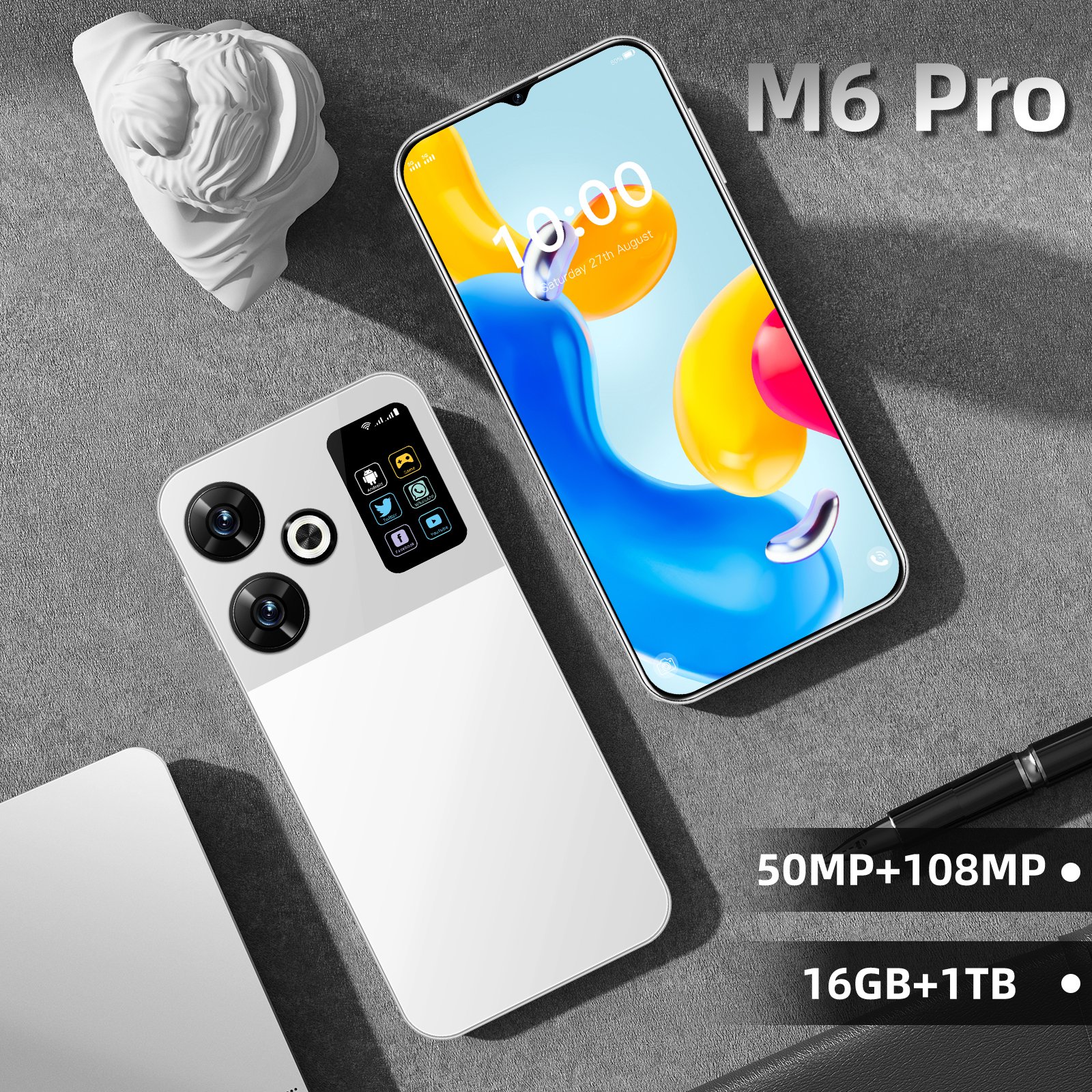 Factory price 5G mobile phone M6 Pro 7.3 inch Display 16GB+1TB Storage Dual SIM gaming Android 13 Smartphone