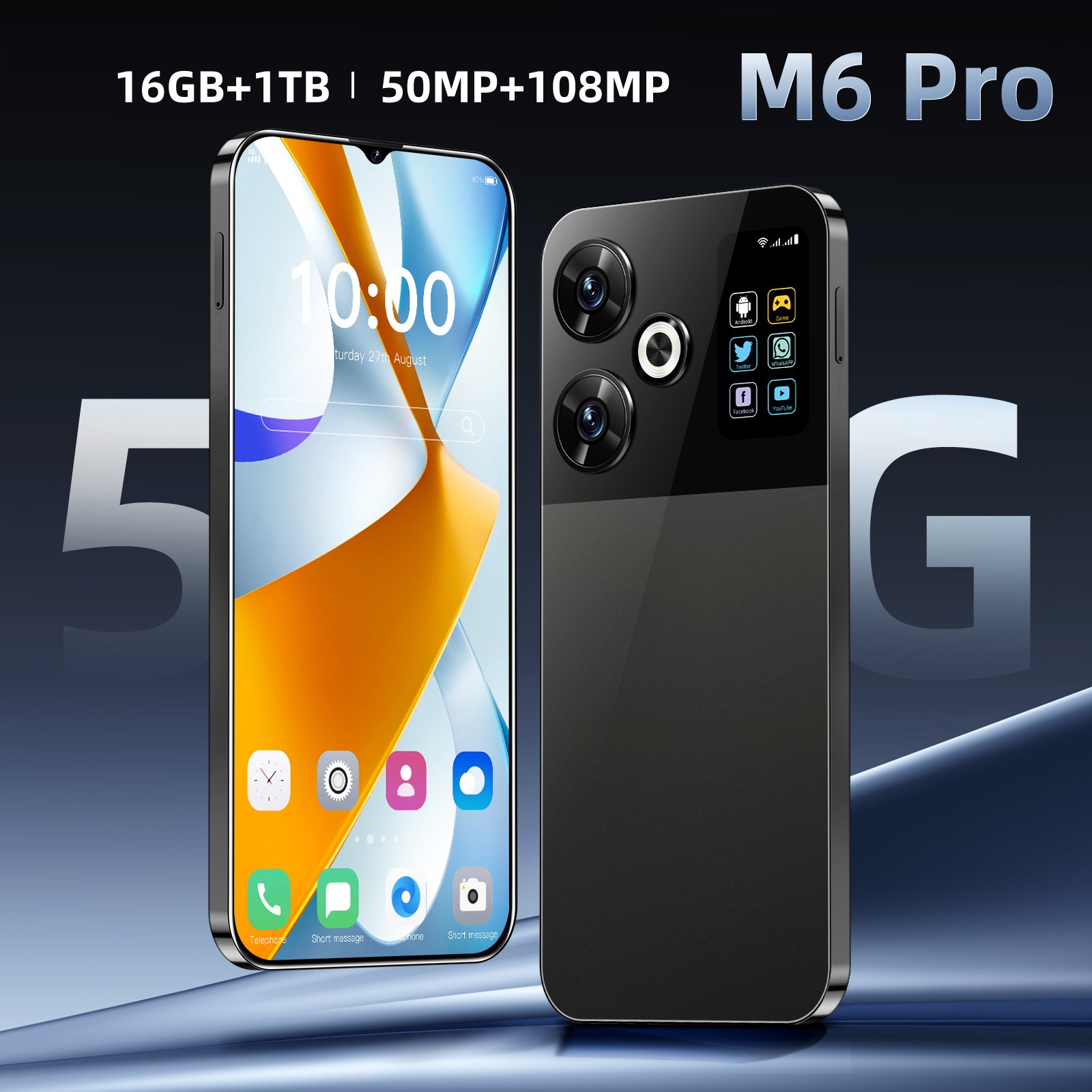 Factory price 5G mobile phone M6 Pro 7.3 inch Display 16GB+1TB Storage Dual SIM gaming Android 13 Smartphone