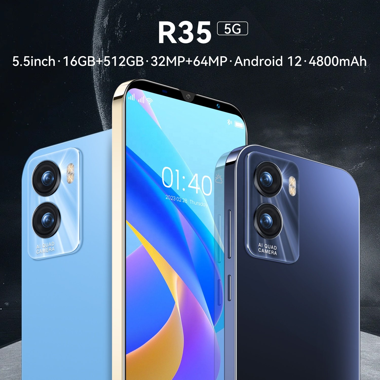 Original R35 mobile phones 6.7 inch 16GB + 512GB Dual SIM 32+64MP Dual camera10 core android smartphone