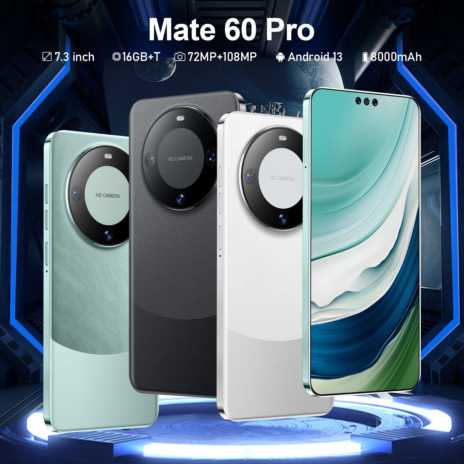 Hot selling cheap Mate 60 Pro 4G cell mobile phone 7.3inch big screen HD video 72+108mp beauty camera support AI smart phone