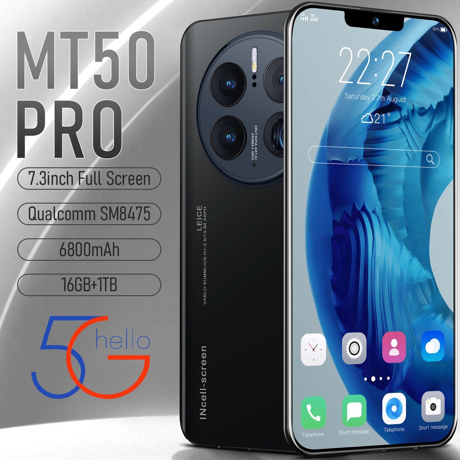 Smartphone MA 50 PRO 7.3-inch large screen smartphone 5 million pixels Android 8.1 (1+8
