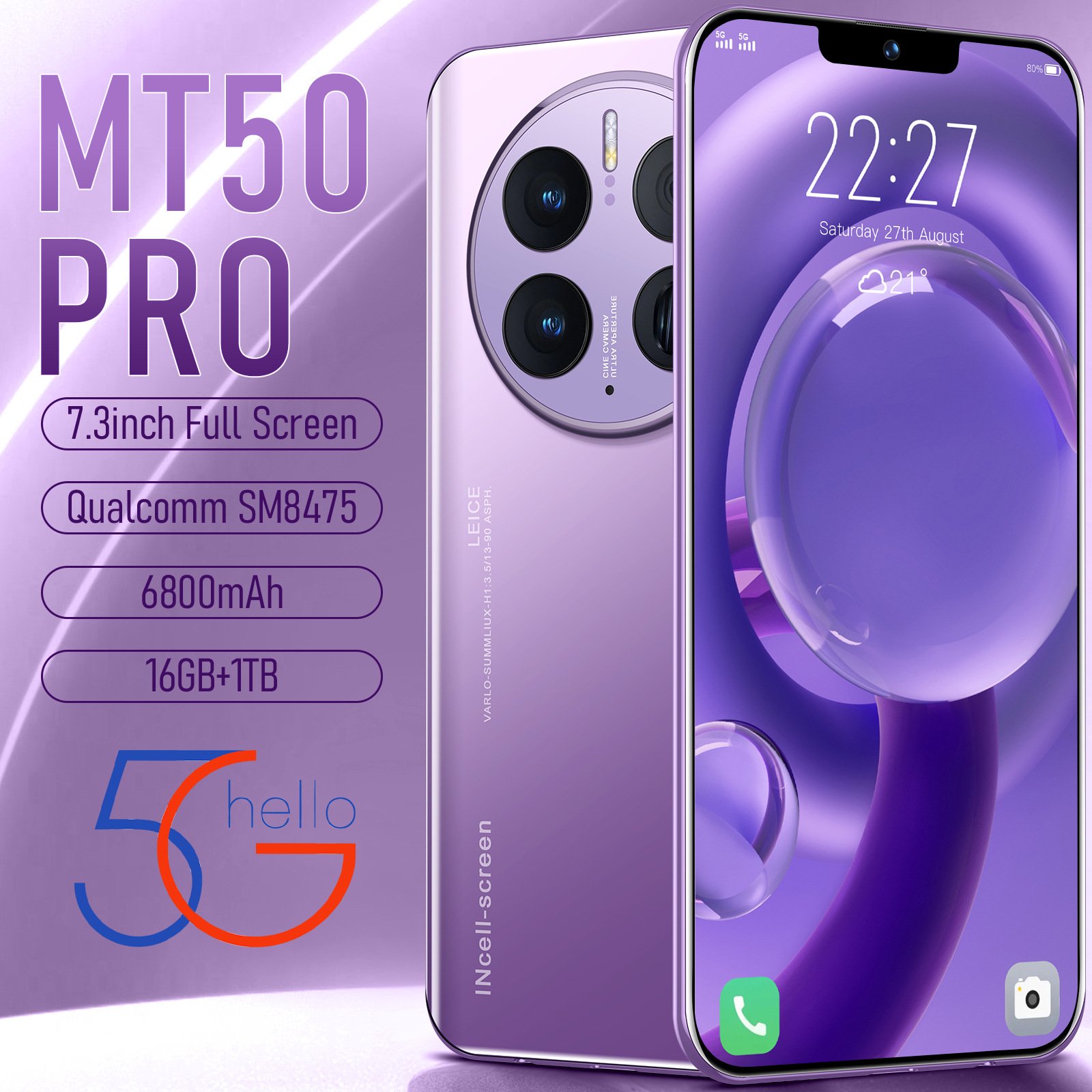 Smartphone MA 50 PRO 7.3-inch large screen smartphone 5 million pixels Android 8.1 (1+8
