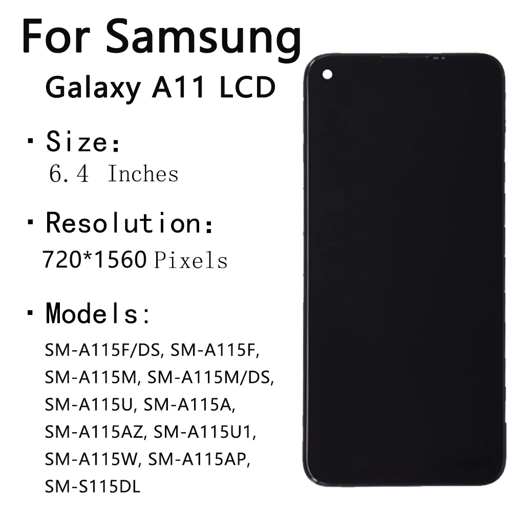 for Samsung Galaxy A11 A115 6.4" Tested with Frame Mobile Phone Lcds Display Touch Screen Replacement Factory Wholesale