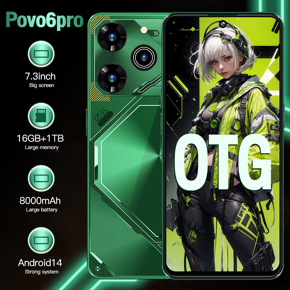 Slimoro Phone Mobile Android Original Cellular Phone Povo 6 Pro 1TB Smartphone Telefon Gaming i15 16 Mobil 5G Smartphone Celular