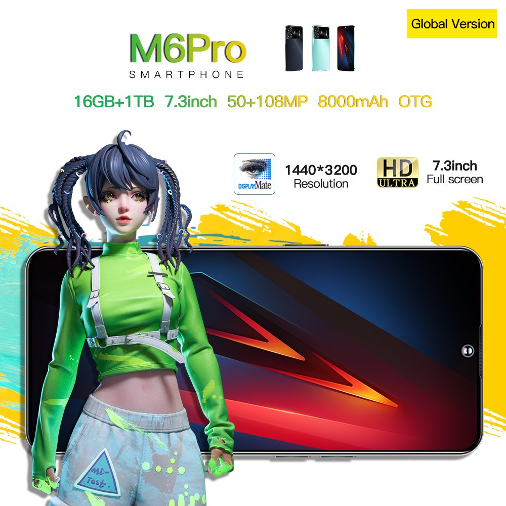 Big Battery 2024 Smartphone 16G 1T Android phone Mobile Phone Cheap Phone Original 5G Smartphone M6 Pro cellphones