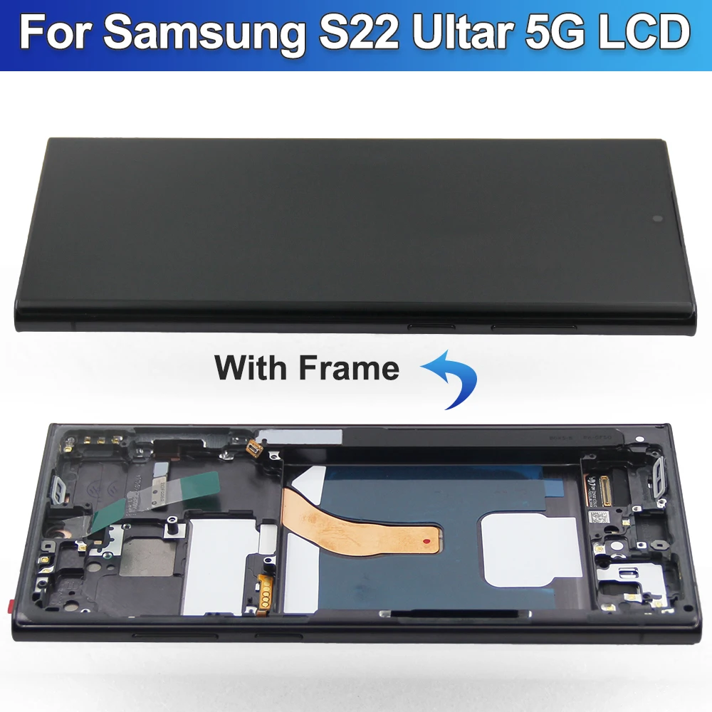 Touch Screen Panel for Samsung Galaxy S22 Ultra 5G Screen Replacement S908 S908B S908U Samsung LCD Display Fingerprints Frame