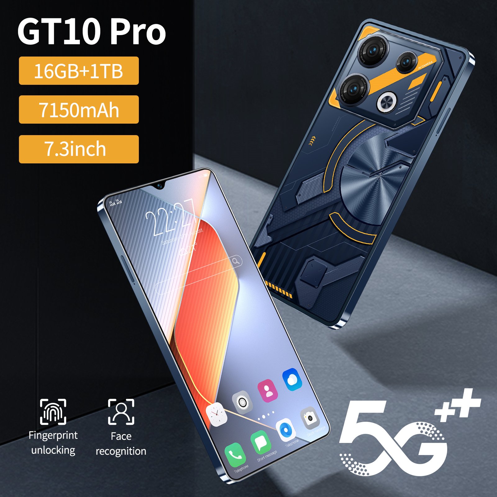 2023 New Global Version GT10 Pro Smartphones gaming Octa Core 16GB+1TB 7.3Inch FHD Android 13 gaming Mobile Phone cellphones