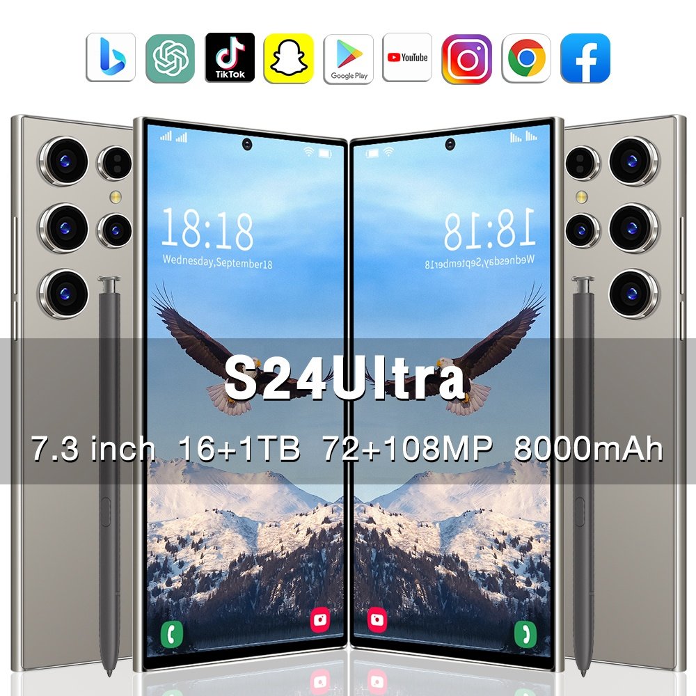 Gloabal Version Original s24 ultra 7.3 inch 5G smartphone Cell Phones 16GB+1TB Face unlock Android Gaming Mobilephone