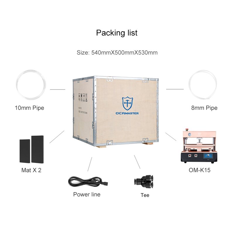 OCAMaster OM-K15 15inch airbag vacuum OCA laminator with 4L Vacuum Pump for LCD/OLED screen repairing and laminating