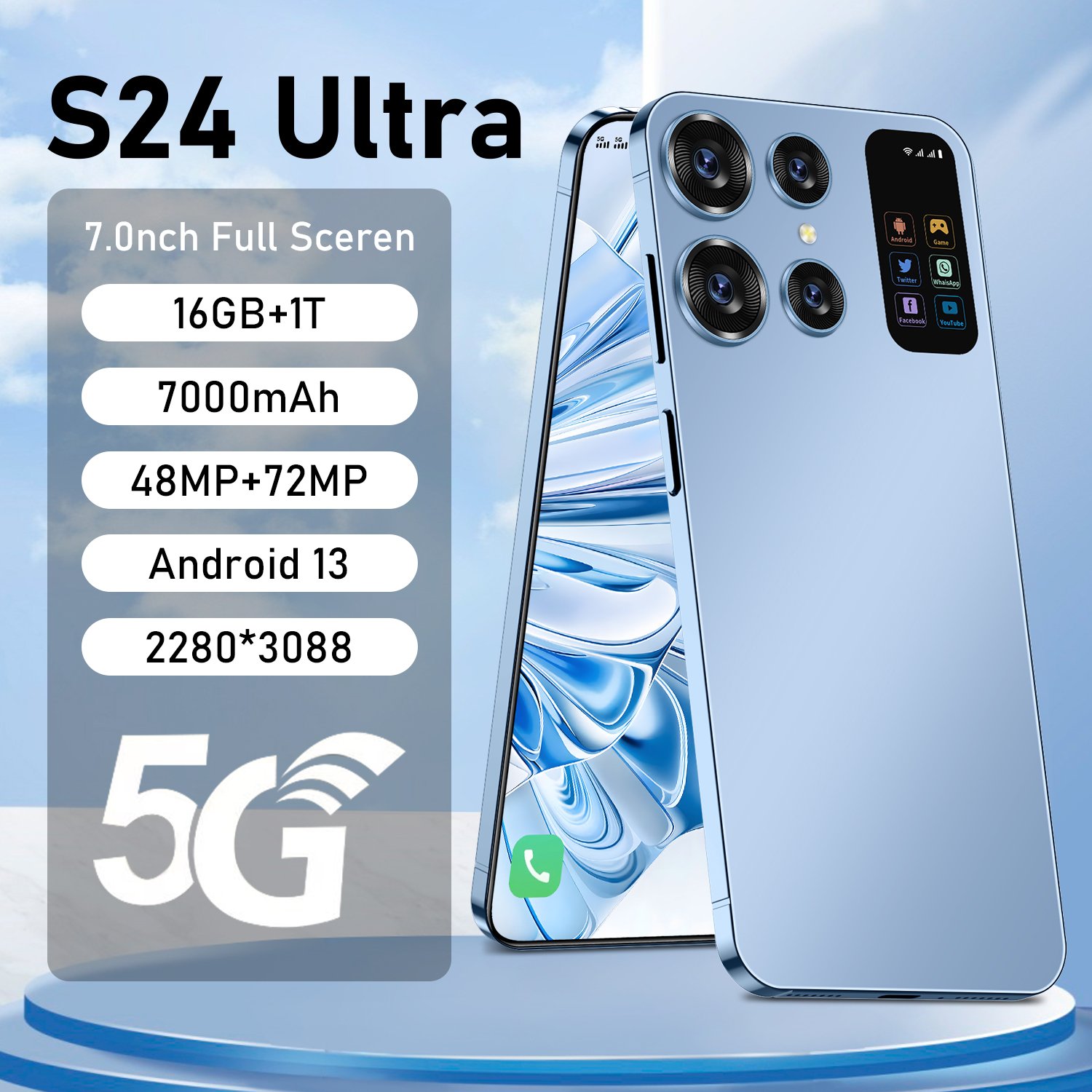 Original S24+ Ultra with Wi-Fi 16GB+1TB Smartphone 7 Inch Unlocked Dual SIM 5G Phone Android 13.0