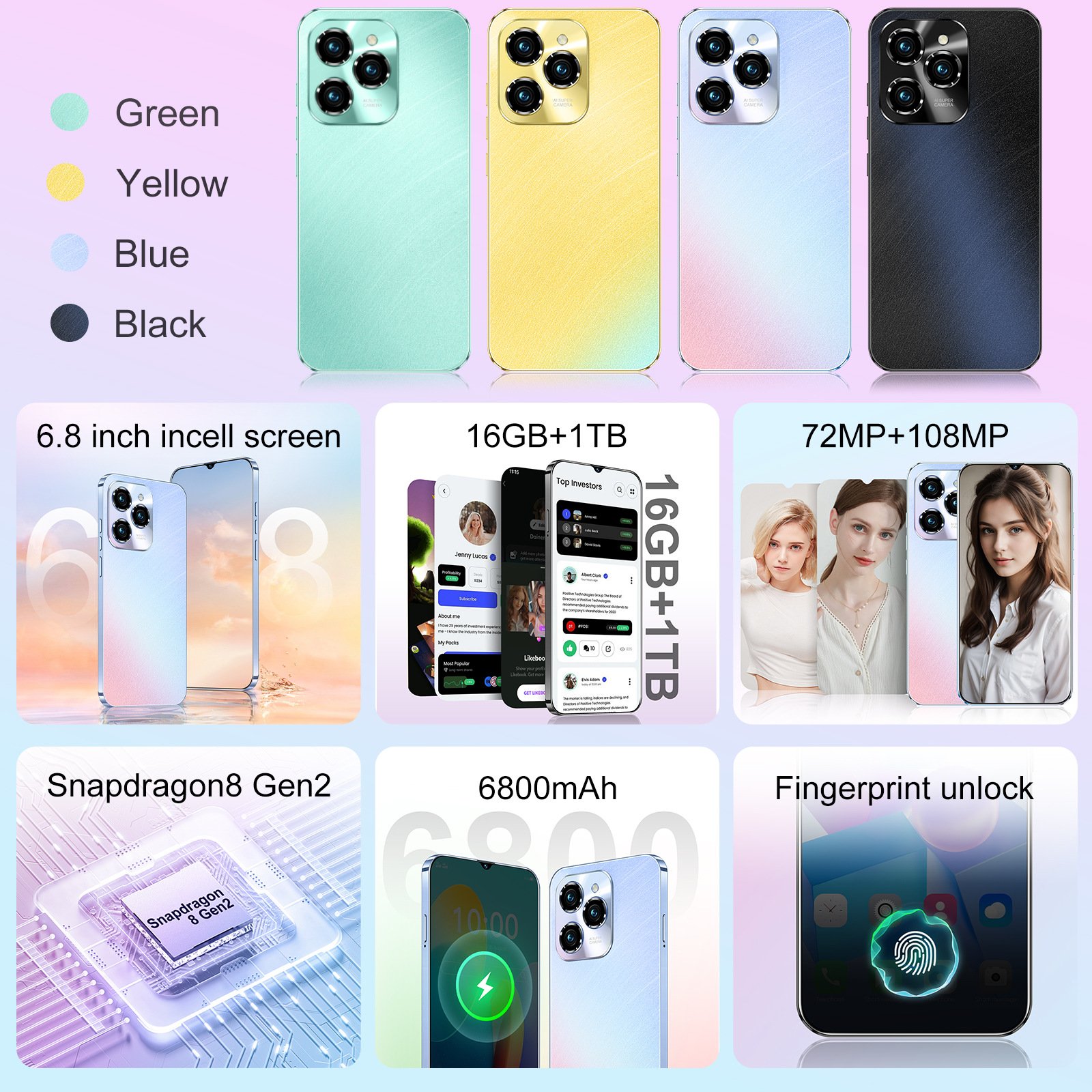 Hot Selling Tecno Hot40 Pro Original 7.3 Inch 5g Smartphone 16gb+1tb 6800 Mah Android 13.0 Mobile Phone