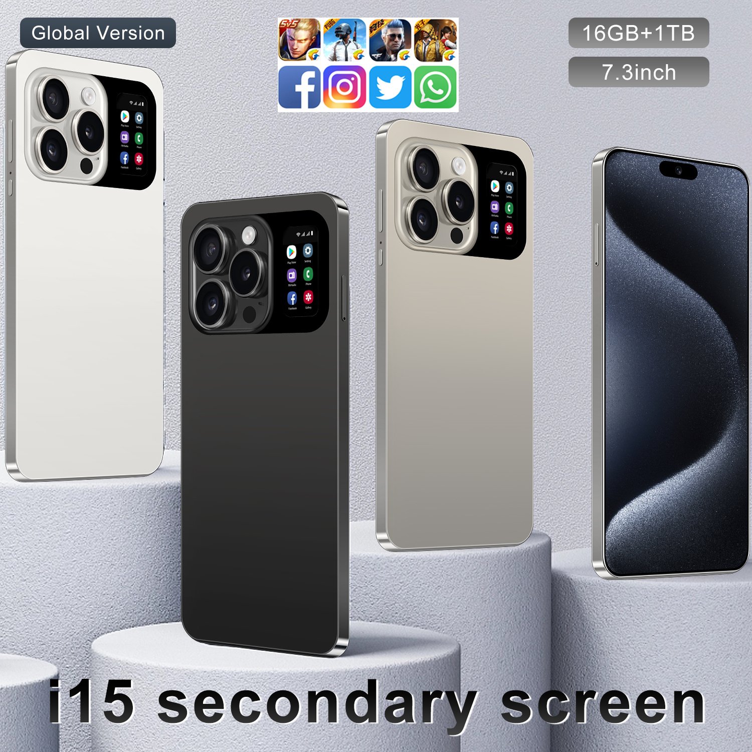 S15 Smart Mobile Phone 16GB RAM 512GB ROM Latest Android Smartphone with True Punchhole Secondary Screen