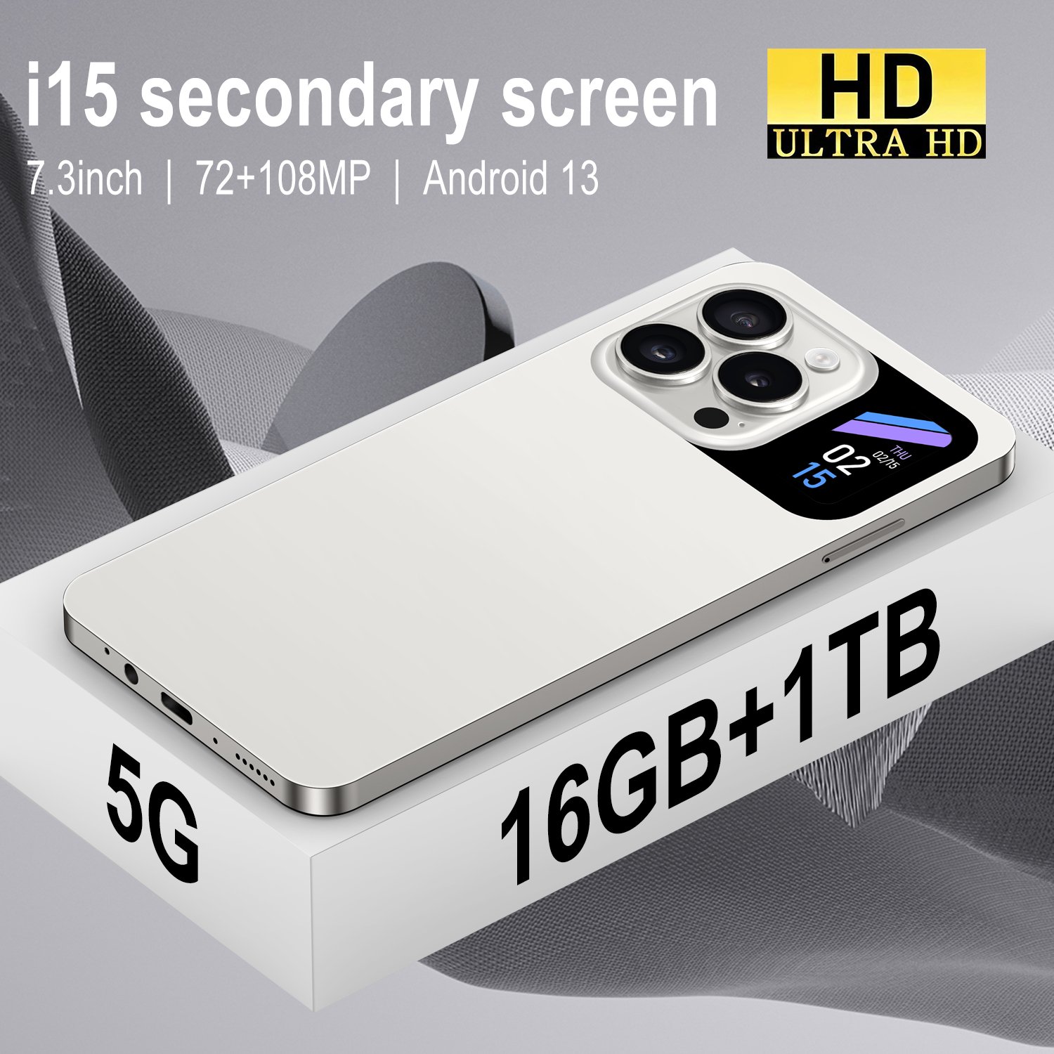 S15 Smart Mobile Phone 16GB RAM 512GB ROM Latest Android Smartphone with True Punchhole Secondary Screen