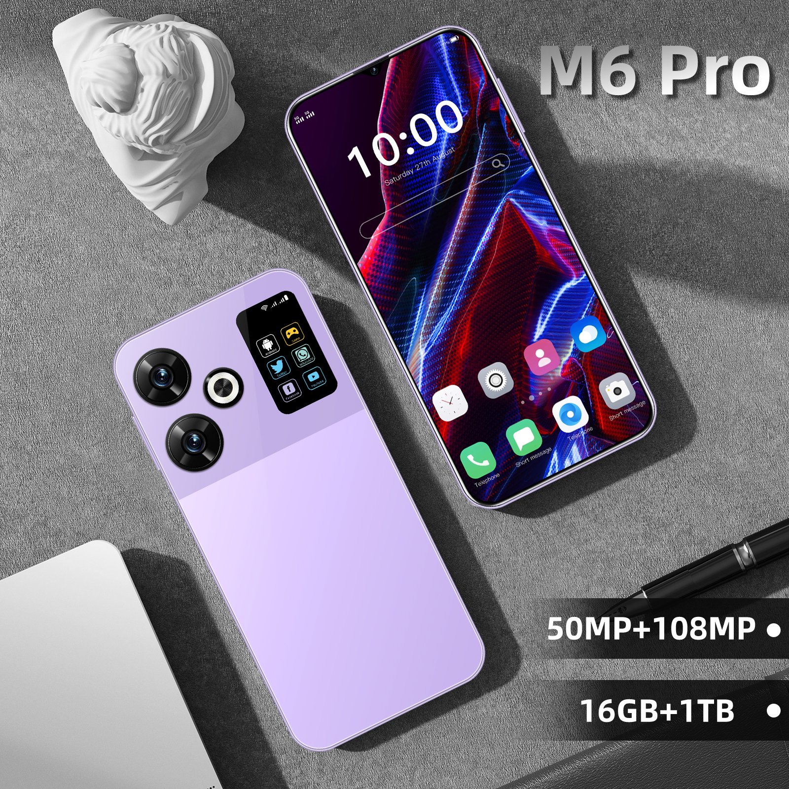 2024 Hot Sale M6 Pro Android 13 Smartphones gaming Big Battery 16GB+1TB 5G Cheap Mobile Phones with WCDMA Cellular