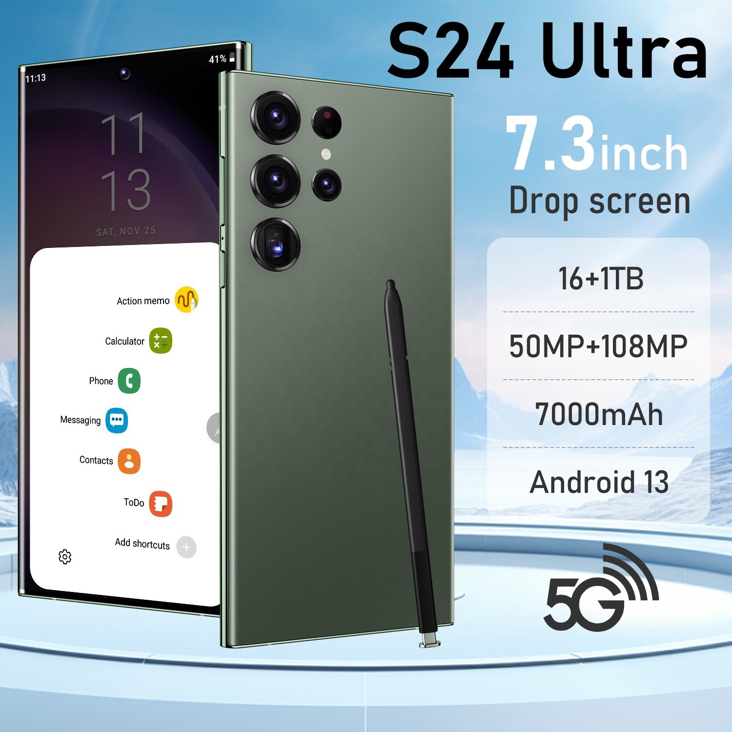 Global Version Original S24+ Ultra 16gb+512gb Android 13 Smartphone 7.3 Inch Stylus Support 4g 5g Network Super Endurance Phone
