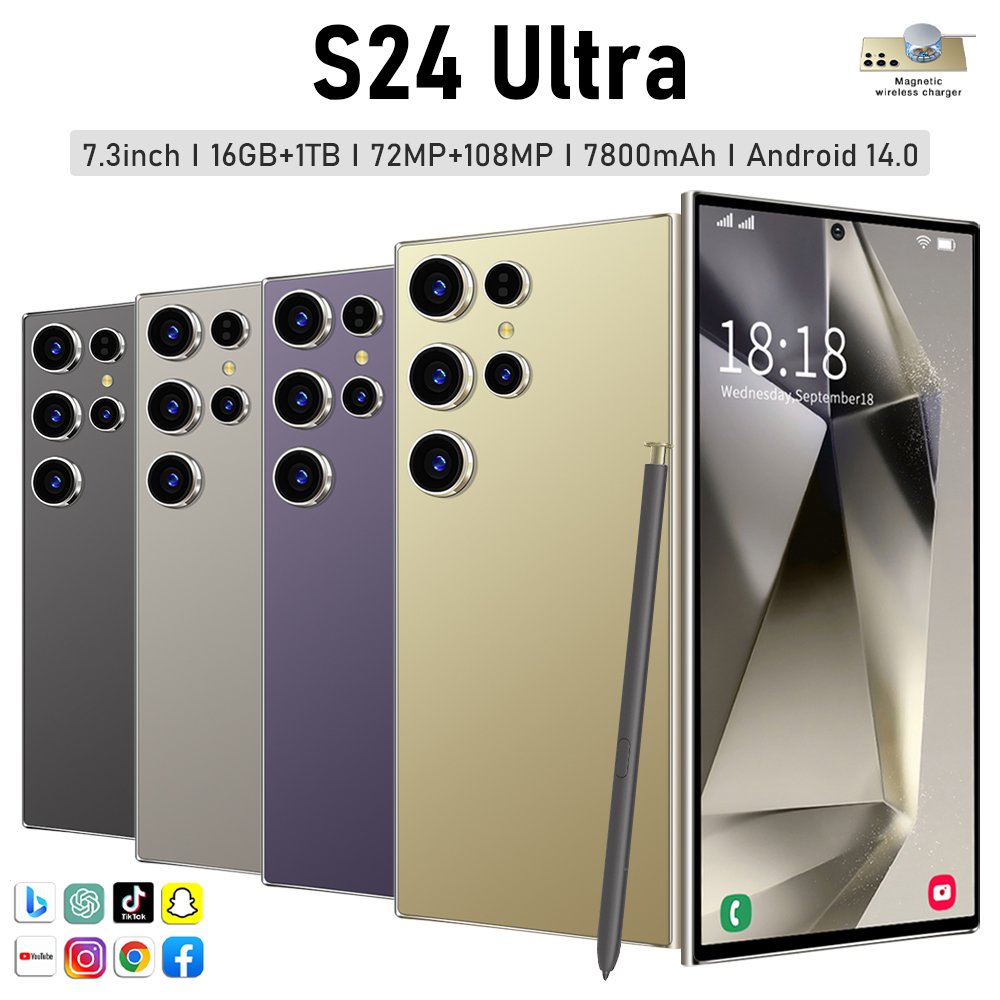 Best sell Smartphone s24 Ultra 16GB+1TB Global Version Dual SIM Nano original unlocked cellphone 7.2inch projector mobile phone