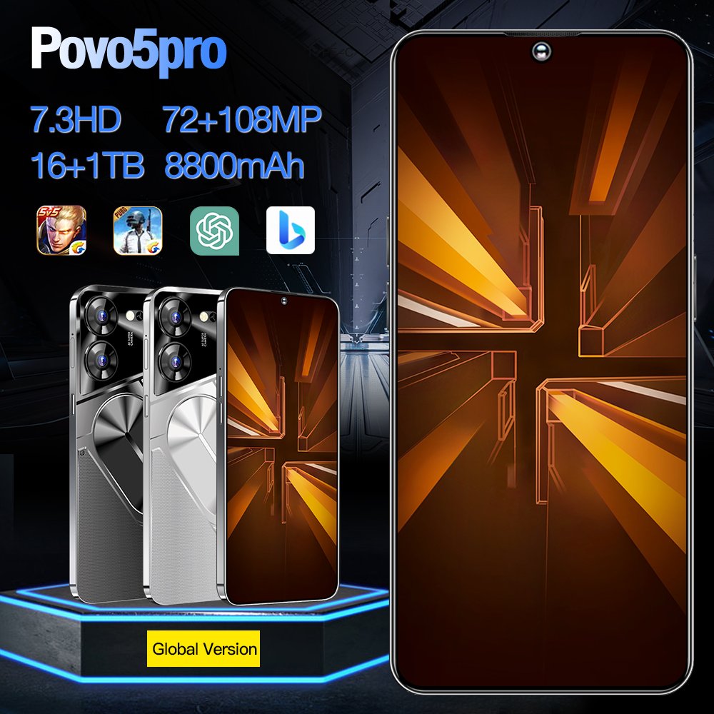 Smart Phone Original Gaming Mobile Phone Brand New 5G Smartphone 16G 1T Povo5 Feature Phone Telephone Telefon i for 15 Pro Max