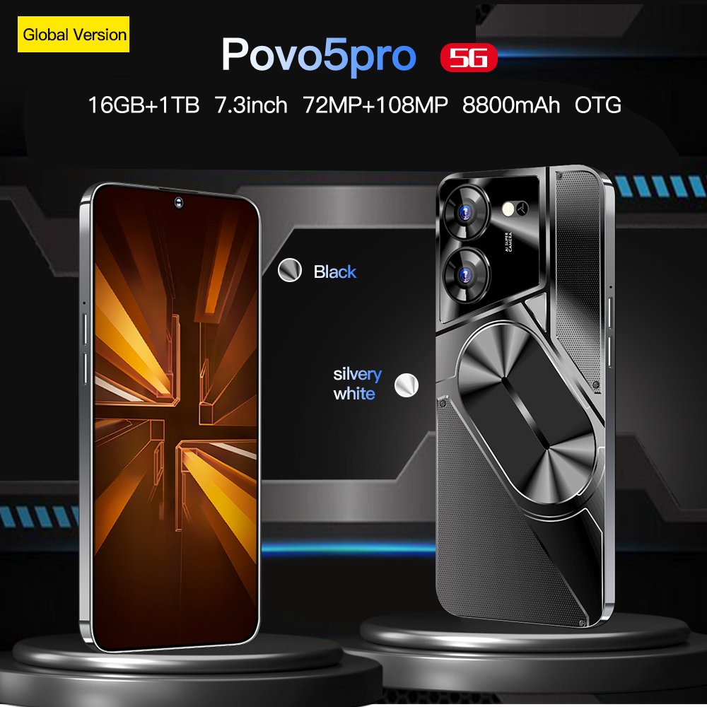 Smart Phone Original Gaming Mobile Phone Brand New 5G Smartphone 16G 1T Povo5 Feature Phone Telephone Telefon i for 15 Pro Max