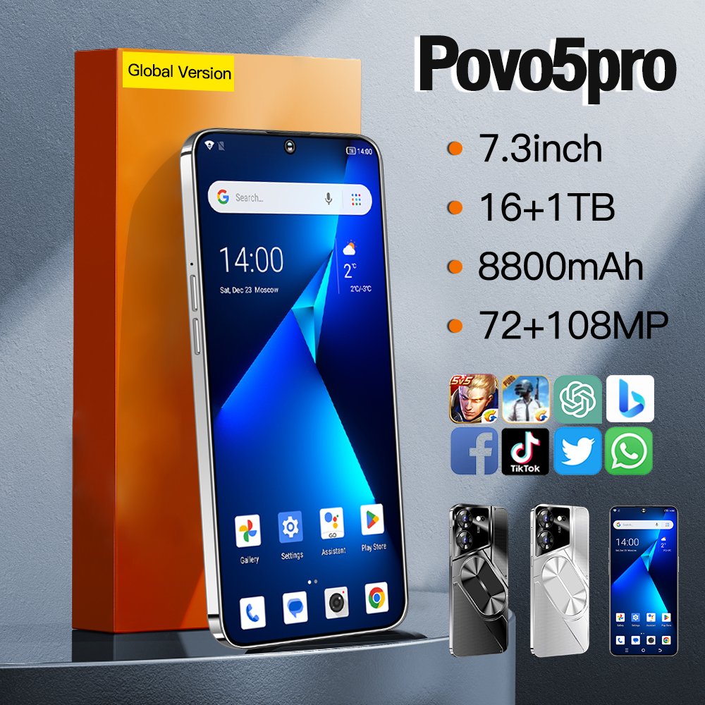 Smart Phone Original Gaming Mobile Phone Brand New 5G Smartphone 16G 1T Povo5 Feature Phone Telephone Telefon i for 15 Pro Max