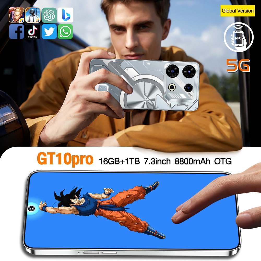 Gaming Mobile Phones 5G Original Phone 15 Pro Max Smartphone GT10 Pro New 14 13 16G 1T Cheap Telephone Smart Phone Dropshipping