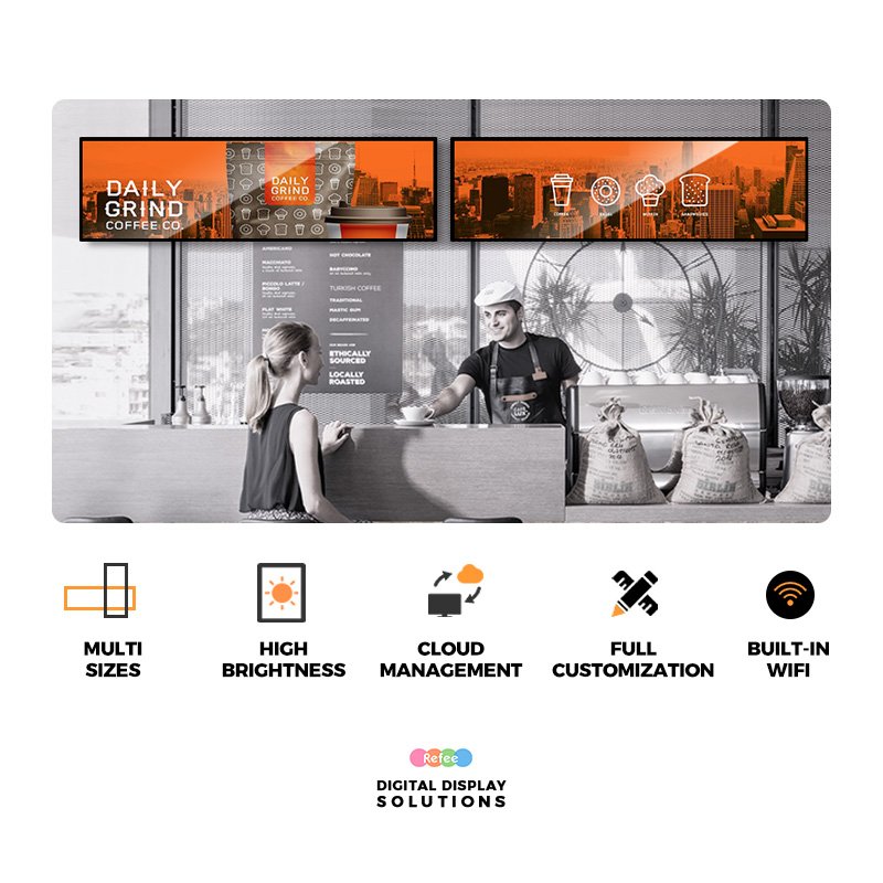 Retail Store Shelf Header Edge Bar Panel Advertising Screen Strip Monitor Touchscreen Ultra Wide Stretched Bar Type LCD Display