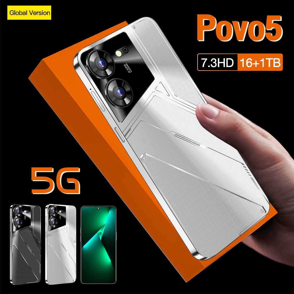 Original 5G Smartphone Povo5 Brand New Gaming Mobile Phone Smart Phone 15 14 16G 1T Cheap Telephone Telefon Inteligente Medome