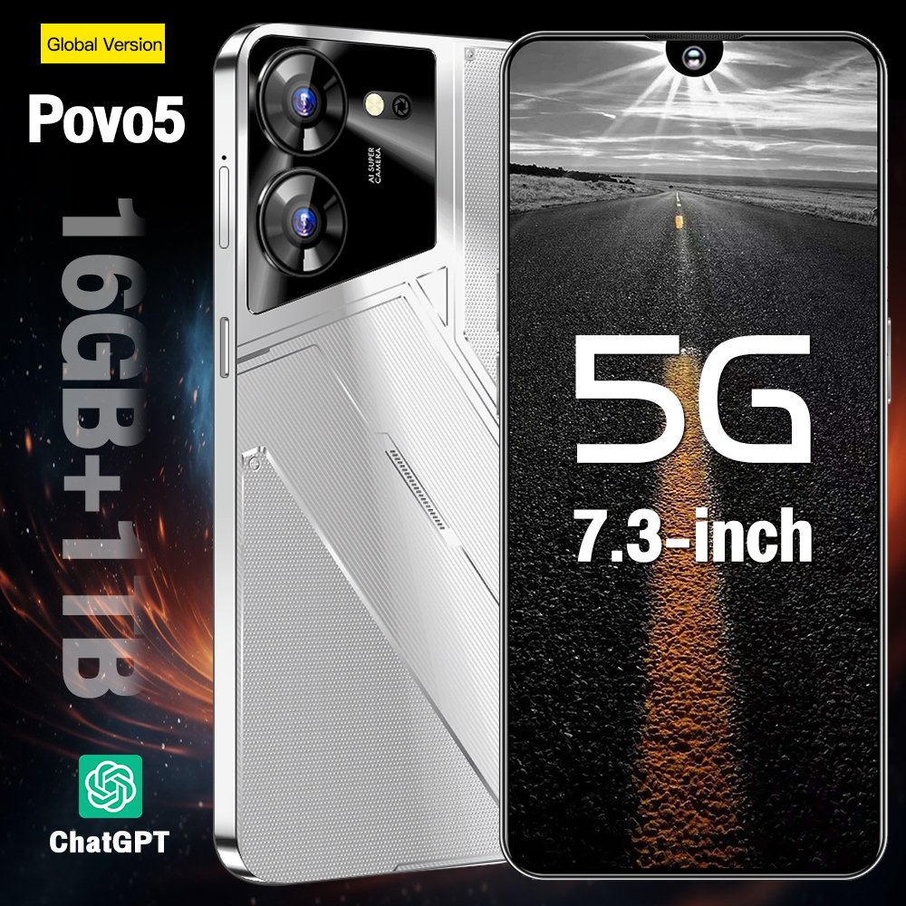 Original 5G Smartphone Povo5 Brand New Gaming Mobile Phone Smart Phone 15 14 16G 1T Cheap Telephone Telefon Inteligente Medome