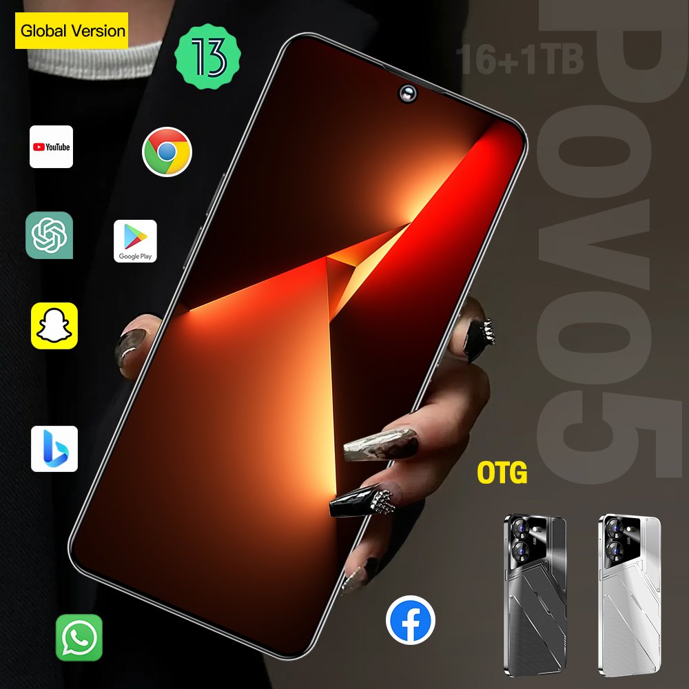 Original 5G Smartphone Povo5 Brand New Gaming Mobile Phone Smart Phone 15 14 16G 1T Cheap Telephone Telefon Inteligente Medome