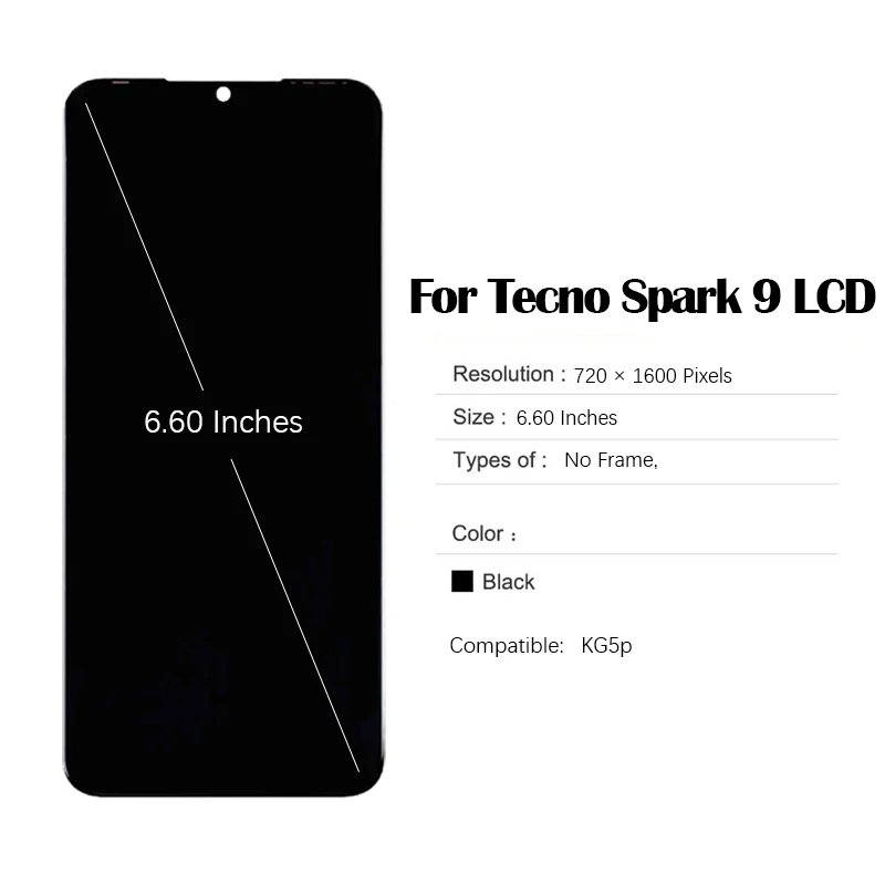 Mobile phone LCDs for Tecno Spark 9 KG5p lcd screen replacement for Tecno Spark 9 display pantallas for Tecno Spark 9 screen