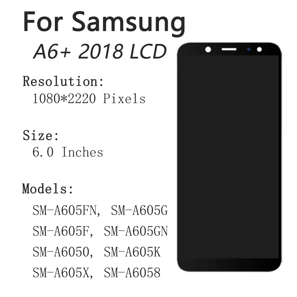 for Samsung Galaxy A6 A6 Plus A605 6.0" Tested TFT AMOLED Mobile Phone Lcds Display Touch Screen Replacement Factory Wholesale