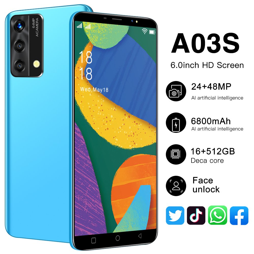 2024 Original Smart Phone 5G Medome Brand New Amsung Galaxay A03S 16G 512G 6.0in Mobile Phone Android Celular Telefon Low Price