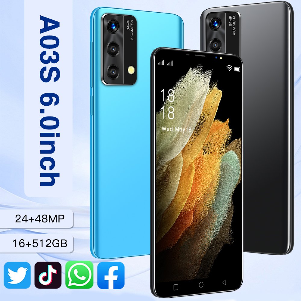 2024 Original Smart Phone 5G Medome Brand New Amsung Galaxay A03S 16G 512G 6.0in Mobile Phone Android Celular Telefon Low Price