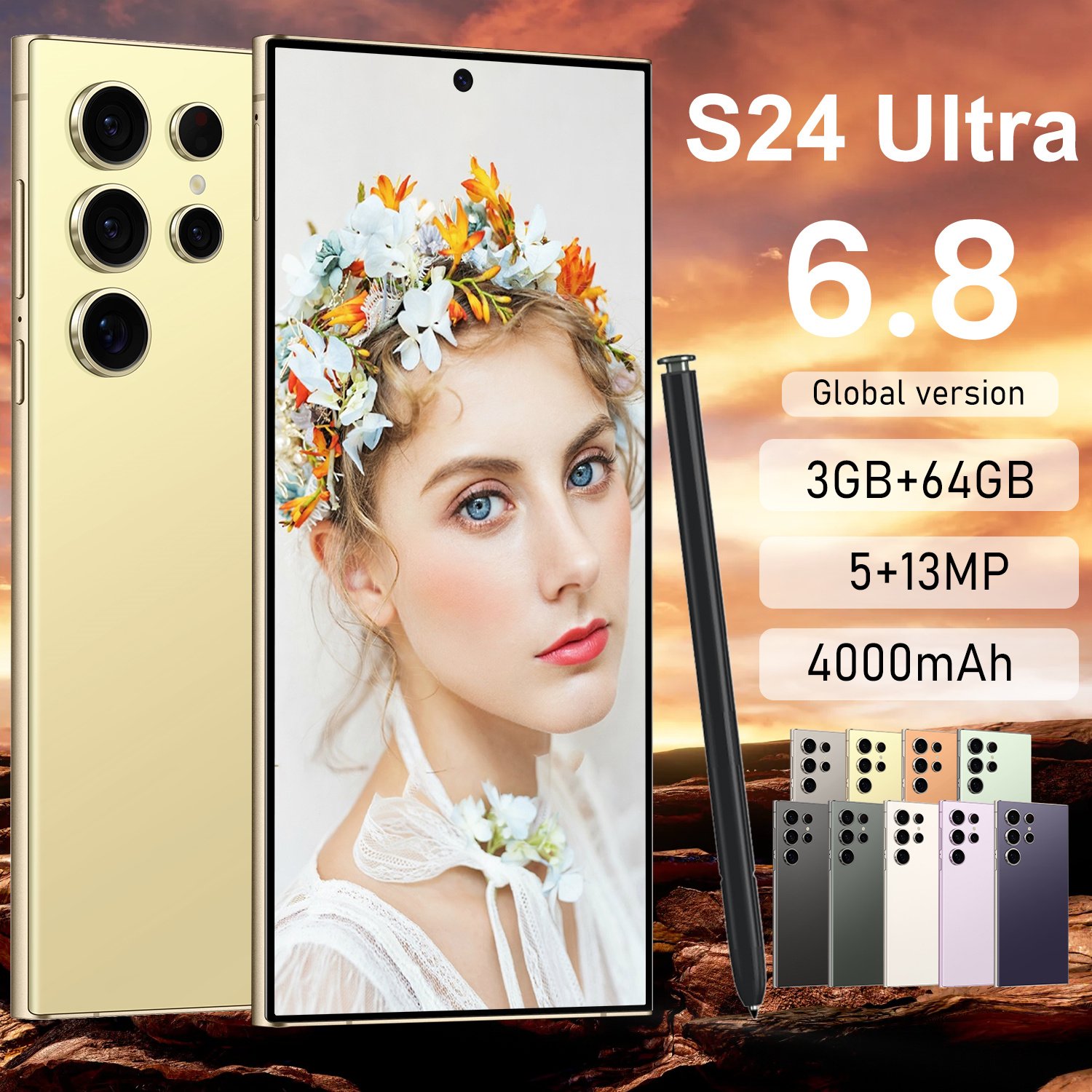 New S24 Ultra Android 11 6.8 "Full screen AI smartphone 3GB 64GB High capacity battery GPS WiFi 3G 4G 2sim