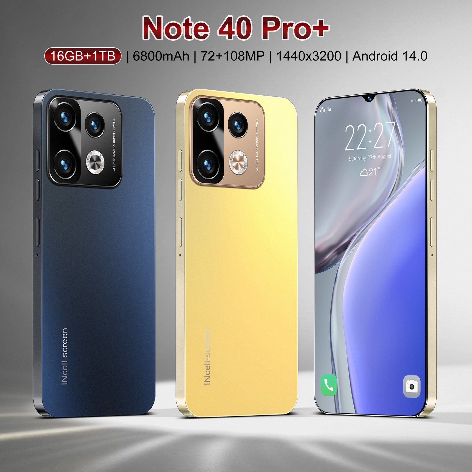 The cheapest Note 40 Pro+ 4g 5G phone Ultra-thin fully fitted incell screen 4G Global Edition dual SIM dual standby smartphone