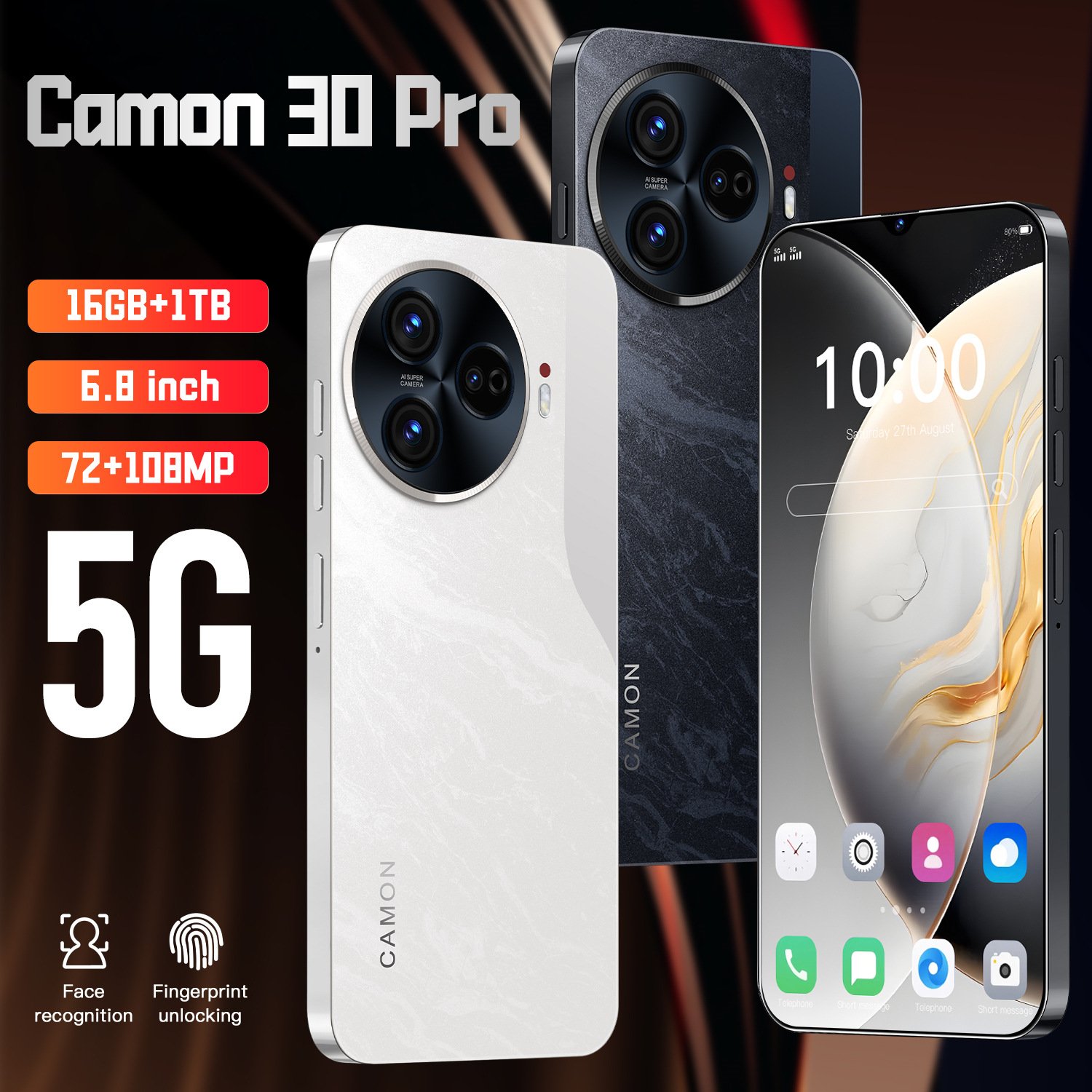 Wholesale Camon 30 Pro New Smartphone 2+16GB 3G HD Screen 108MP Rear Camera 65W Fast Charging Dual Sim Decacore Smart English