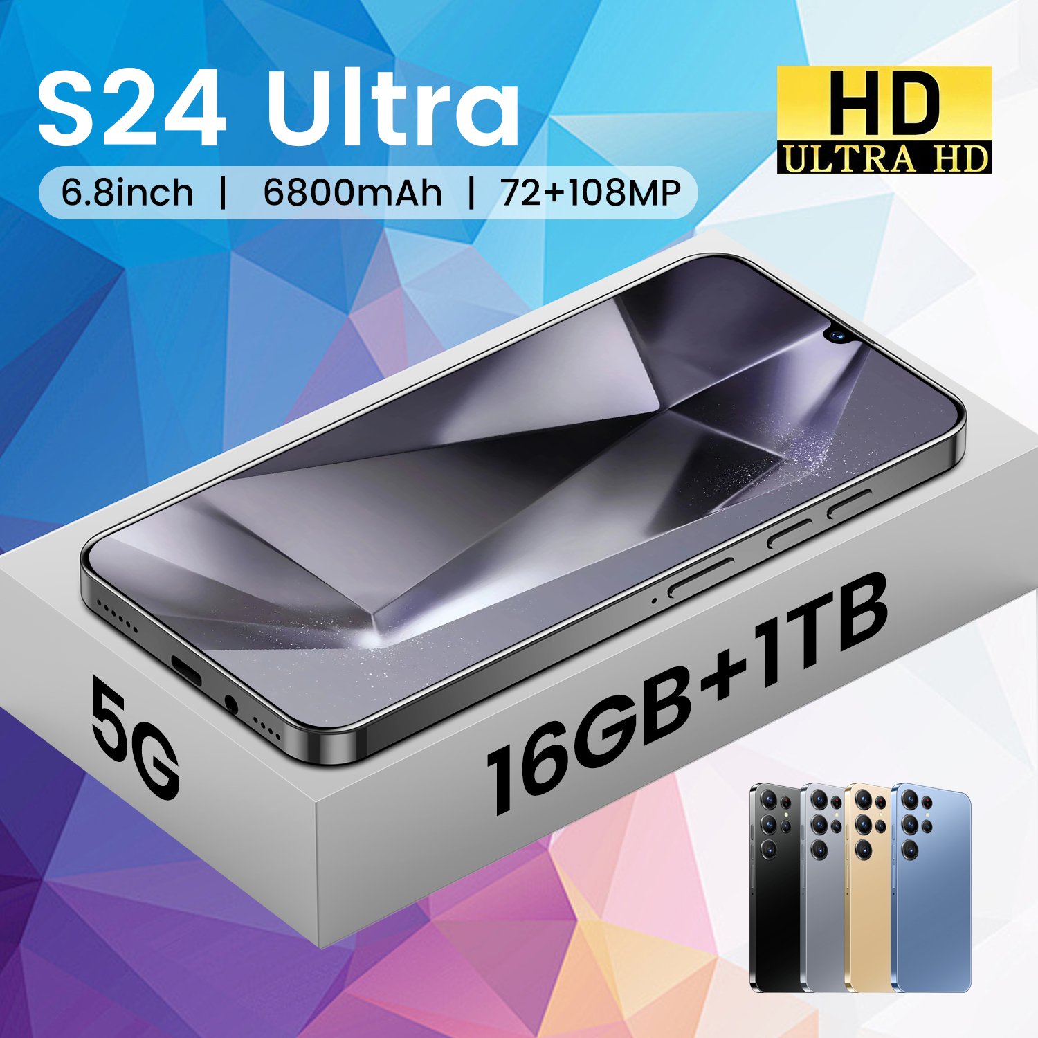 hot selling s24 ultra 2nd Hand Mobile Phone with Large HD Screen Android Ear Rear 108MP Camera Global Version-Cash on Delivery