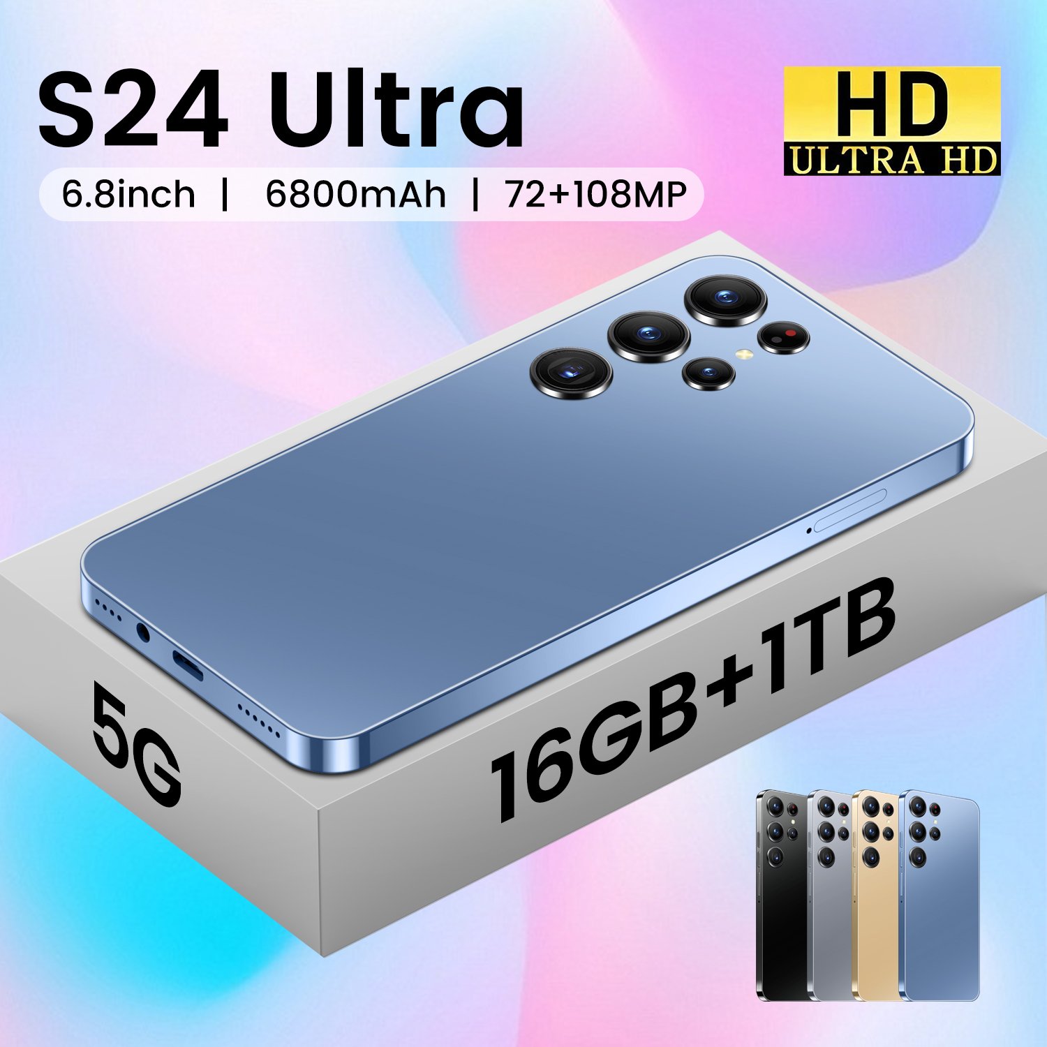 hot selling s24 ultra 2nd Hand Mobile Phone with Large HD Screen Android Ear Rear 108MP Camera Global Version-Cash on Delivery