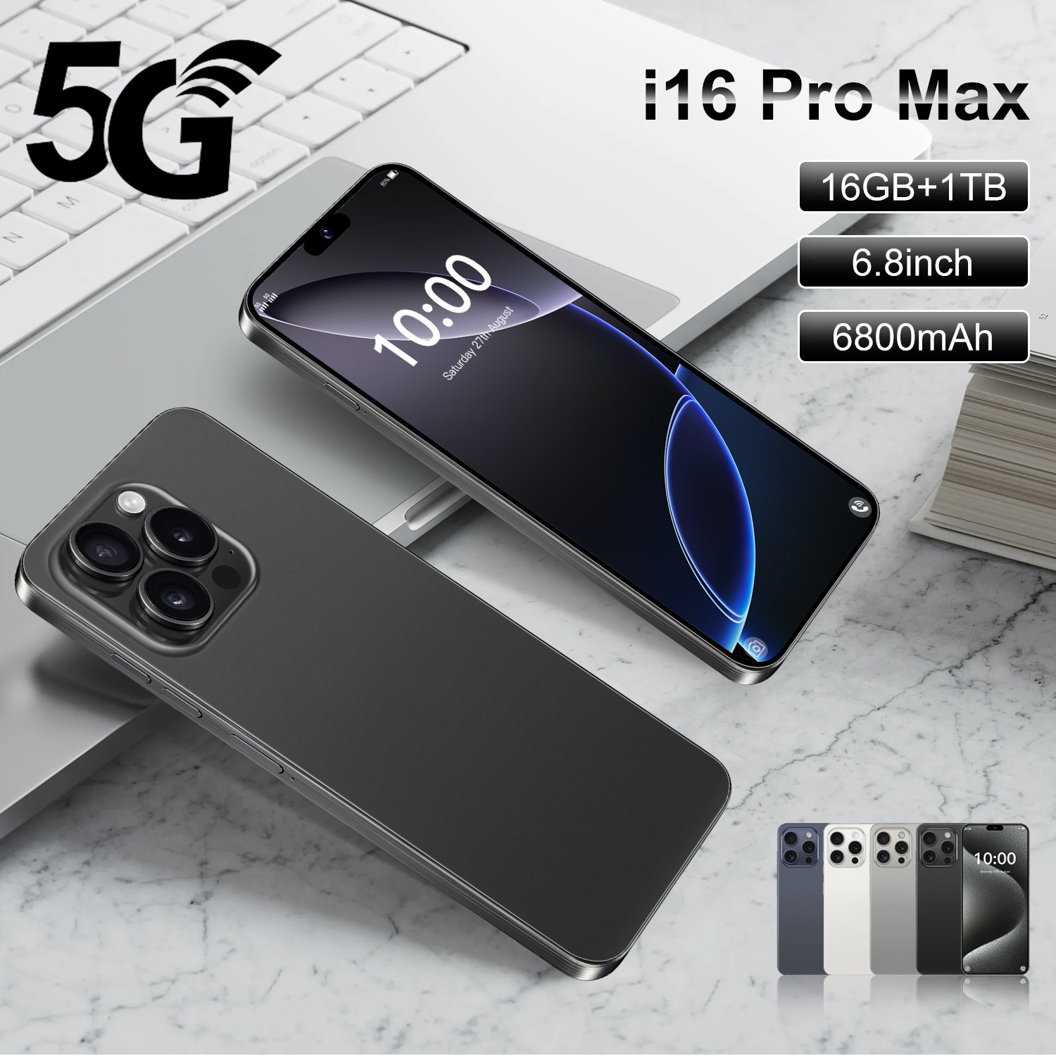 New original i16 phone 16 pro max 5g smartphone new arrival 6.8 Inches 16GB+512GB phone 16 clone Unlocked Android Mobile Phones