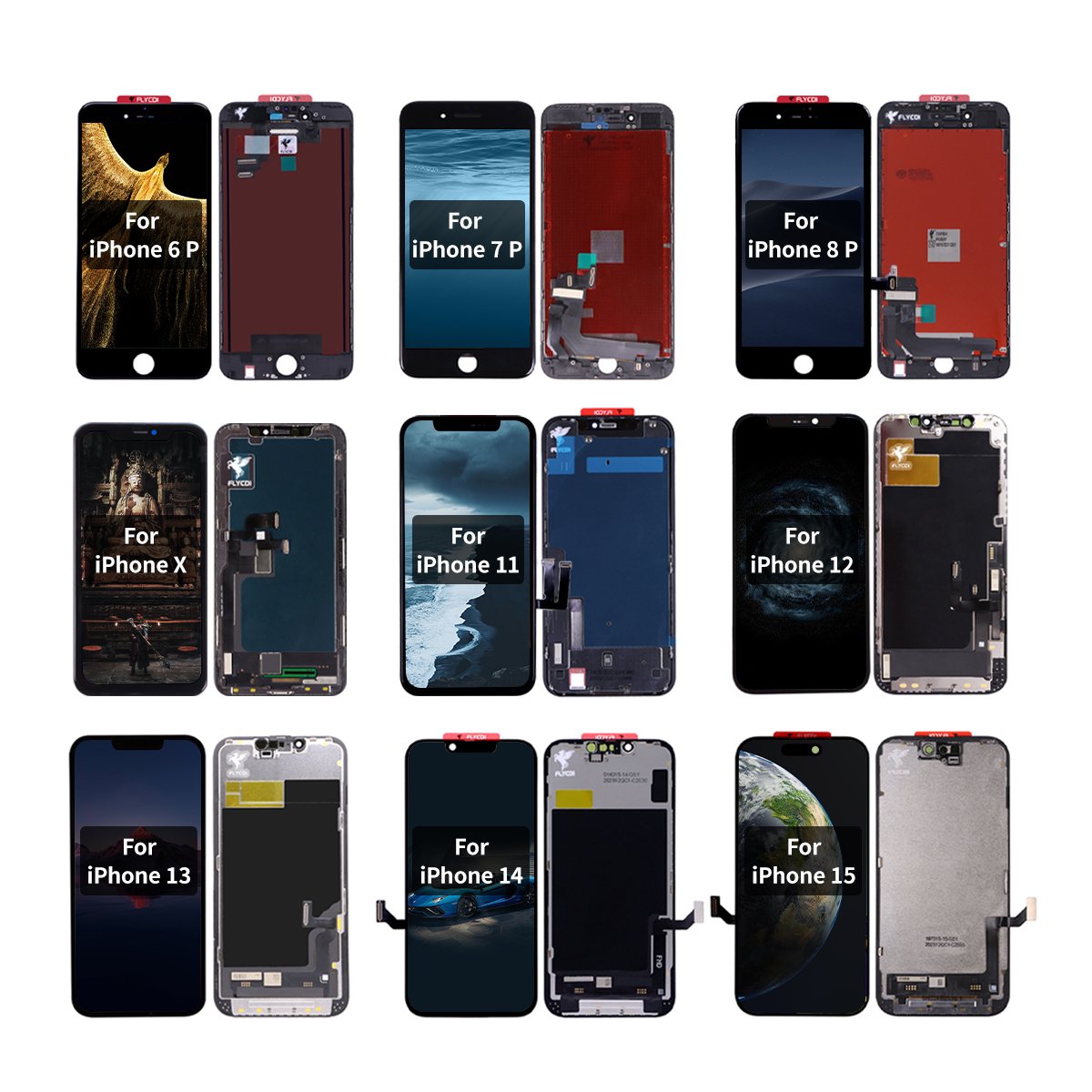 FLYCDI LCD Screen For iPhone 11 12 13 14 Pro Max Replacement Digitizer Touch Screen For iPhone X Xr Xs Se 6 7 8 Plus Display Lcd