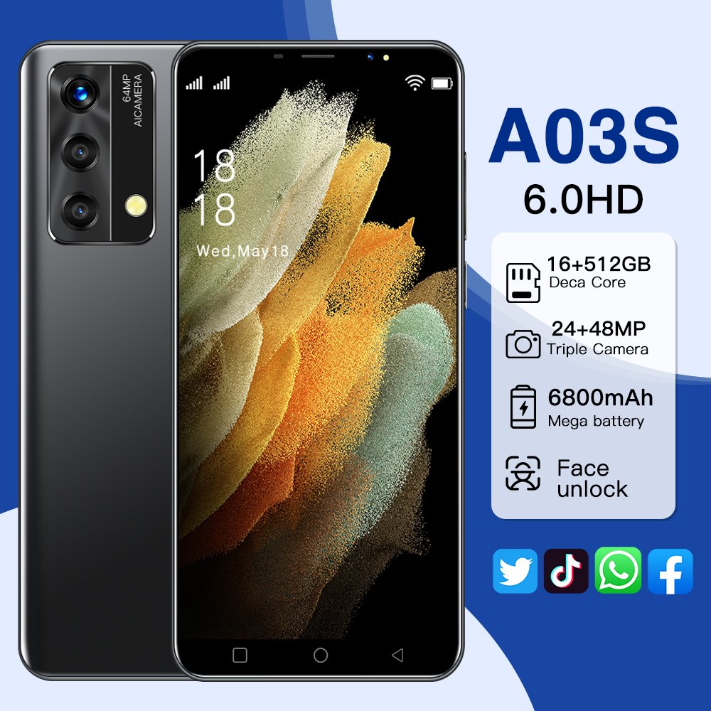 5G Smart Phone Medome 2024 New Amsung Galaxay A03S Original 16G 512G 6.0inch Mobile Phone Android Celular Telefon Feature Phone