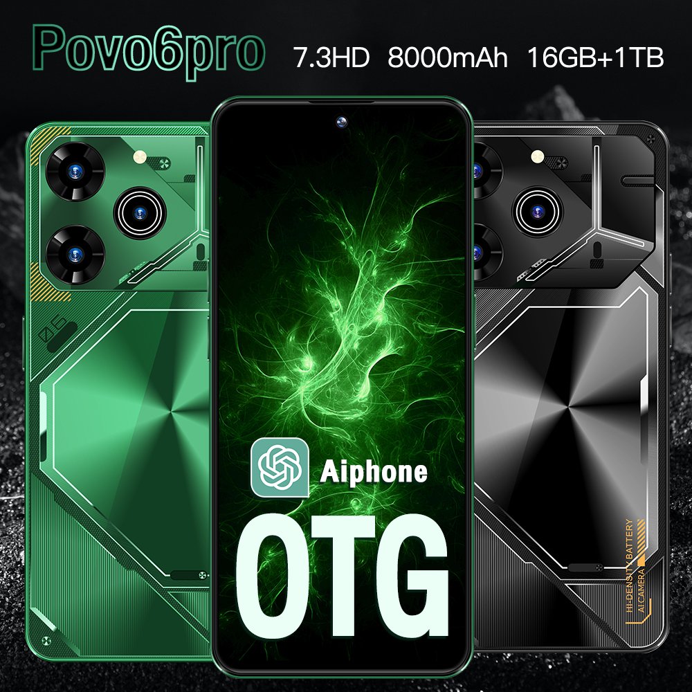 Slimoro Celular Original Povo 6 Pro 1TB Mobile Phone Cell Phone Smartphone Telefon Gaming i15 16 Android 5G Smartphone Celular