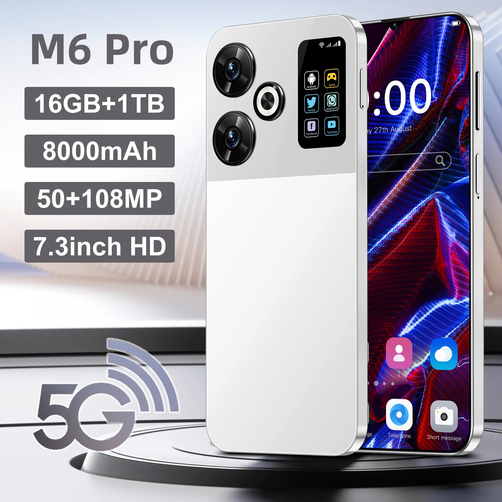Global 5G M6 Pro SMART MOBILE CELL PHONE cheap 7.3 Inch HD Screen M6 Pro Smart Phones Android 13 50MP+108MP Camera Mobile Phones